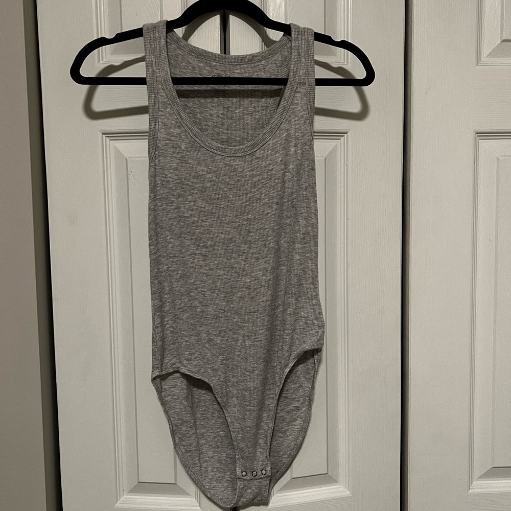 Aerie Gray Ribbed Racerback Bodysuit